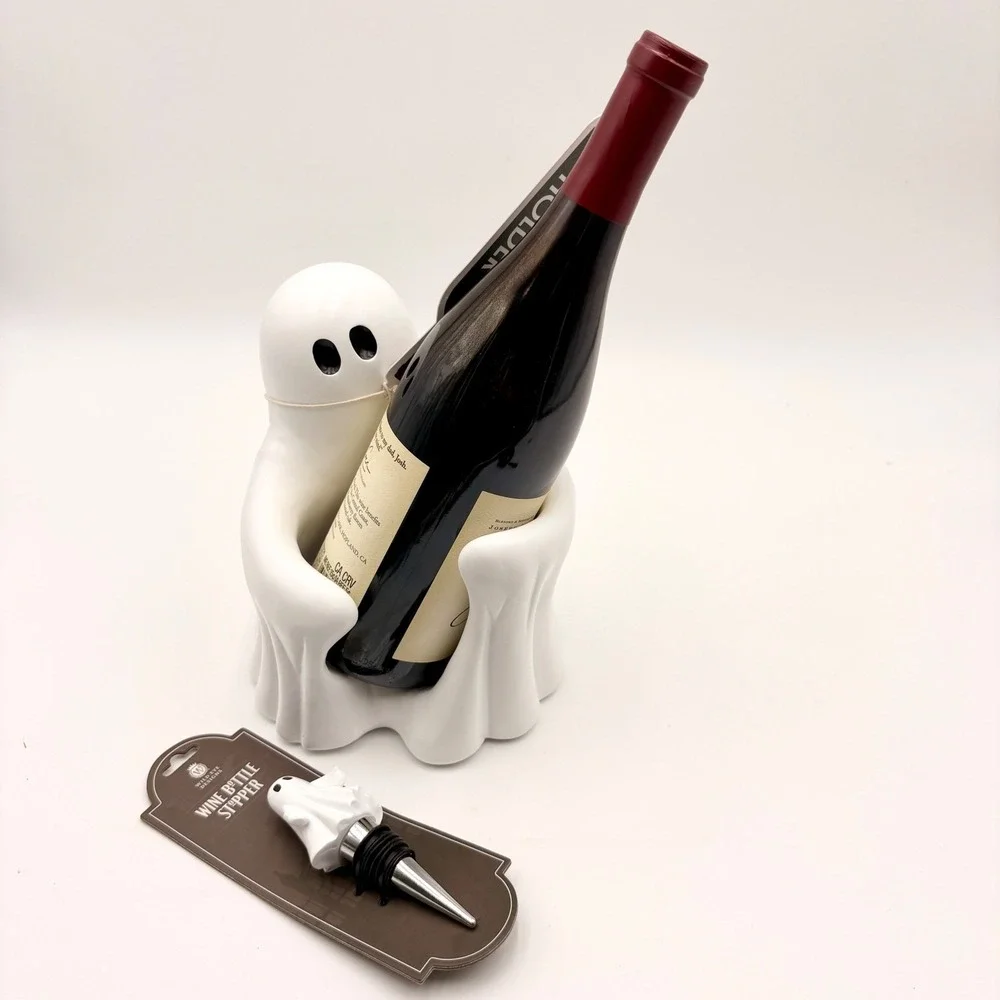 Wild Eye Designs Ghost Wine Bottle Holder and Stopper Set Halloween White Matte